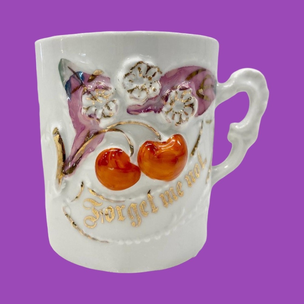 Vintage Forget Me Not Coffee Mug, Gold Leaf Floral, Made in Germany, 1940s